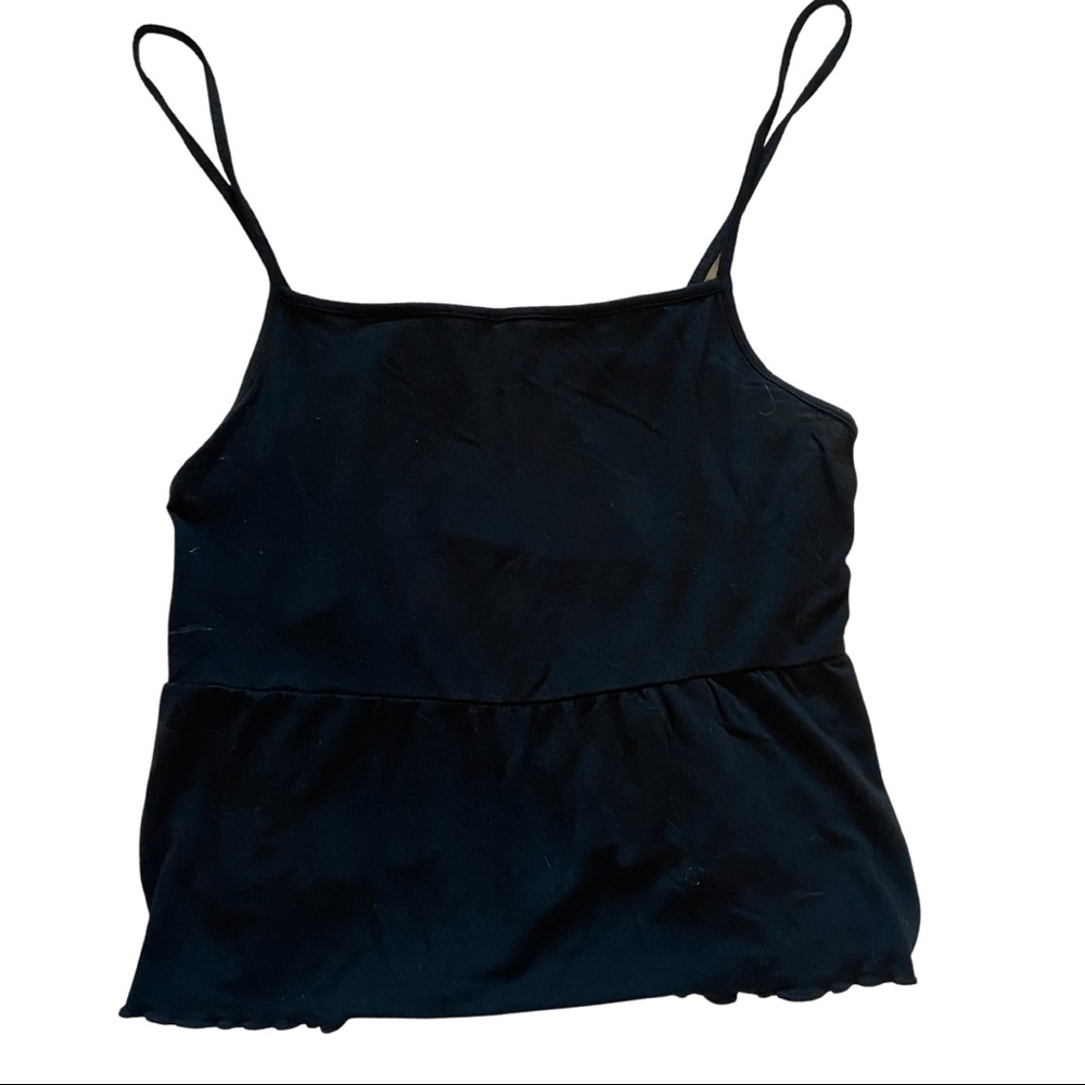American Eagle Black Cropped Camisole with ruffle edge